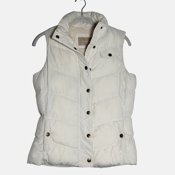 Banana Republic Factory Women's Fleece Lined Puffer Vest Jacket in Ivory - Sz XS - Picture 1 of 7